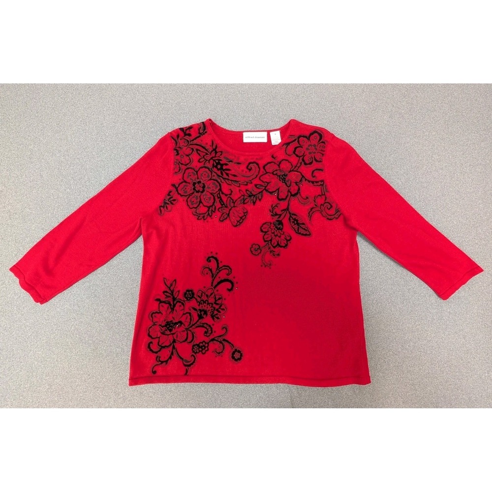 Alfred Dunner Women's Medium Top Sequins 3/4 Sleeves Stretch Pullover Blouse